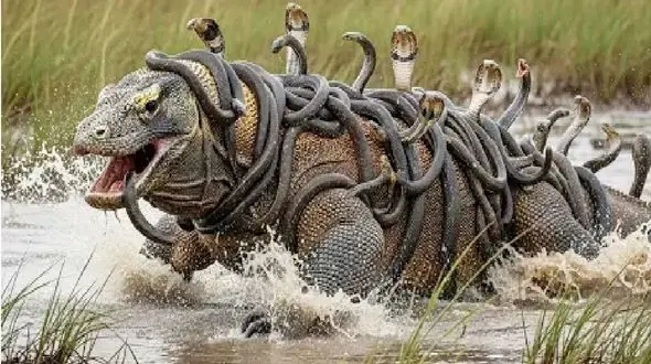 حیات وحش مصنوعی؛ همدستی 100 مار کبری برای شکست کومودو ازازیل