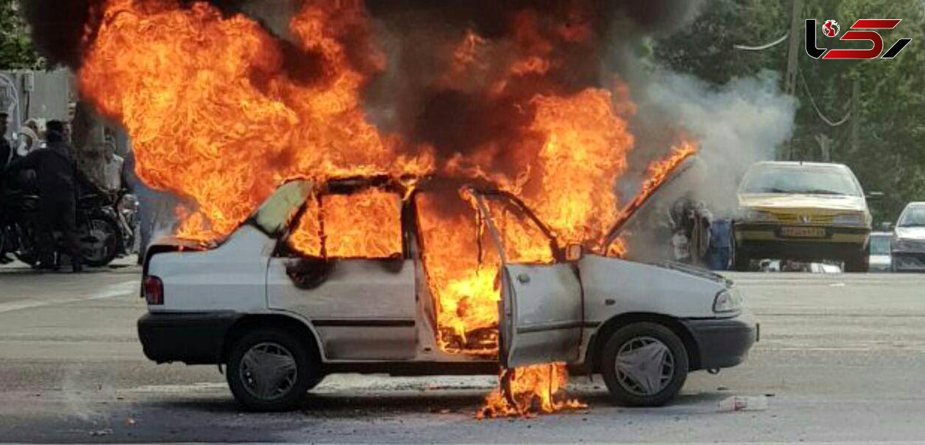 راننده عصبانی وسط چهارراه جهان کودک تهران پرایدش را آتش زد + فیلم و عکس 