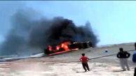فیلم لحظه آتش‌ گرفتن تریلی سوخت در جاده شرکت نفت مارون