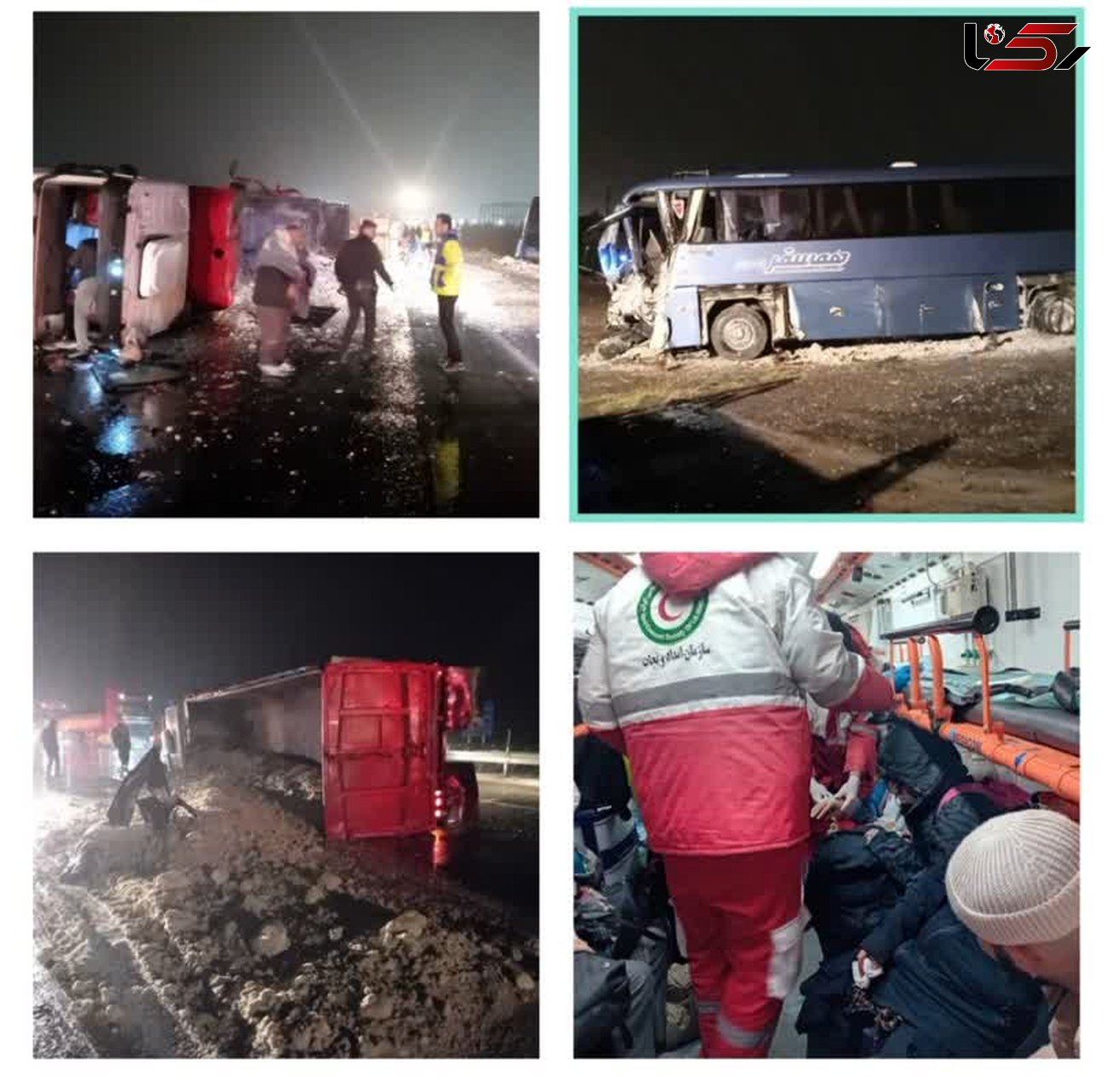 امدادرسانی به حادثه تصادف اتوبوس و تریلر در آزاد راه کاشان - قم+ فیلم