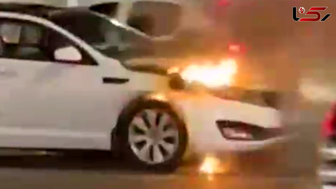 فیلم آتش سوزی خودرو در کیش