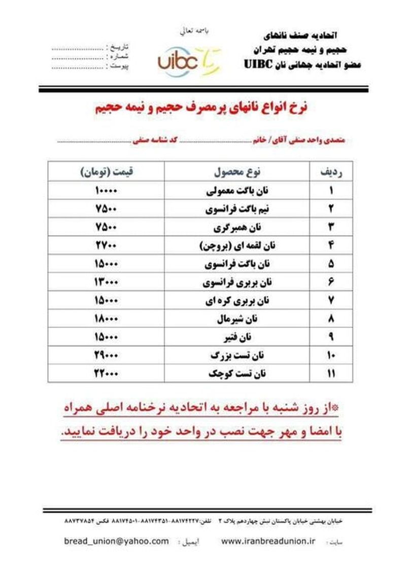 قیمت نان صنعتی