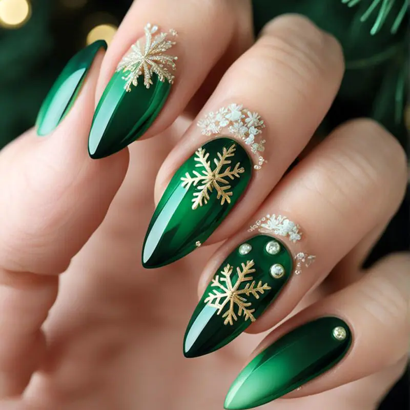 دیزاین ناخن طرح برف سبز