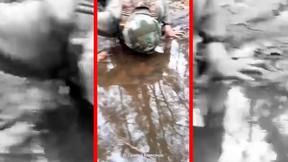 فیلم سربازان روسی در حال نوشیدن آب گل آلود