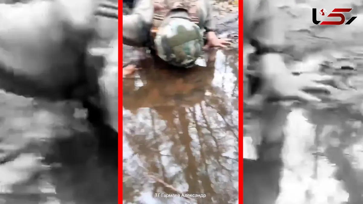 فیلم سربازان روسی در حال نوشیدن آب گل آلود