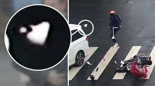 برخورد موتورسوار با یک خودرو در تقاطع + فیلم 