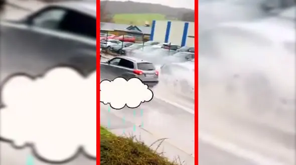 فیلم شوخی ناخوشایند راننده با مرد در جاده پرآب