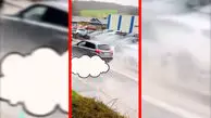 فیلم شوخی ناخوشایند راننده با مرد در جاده پرآب