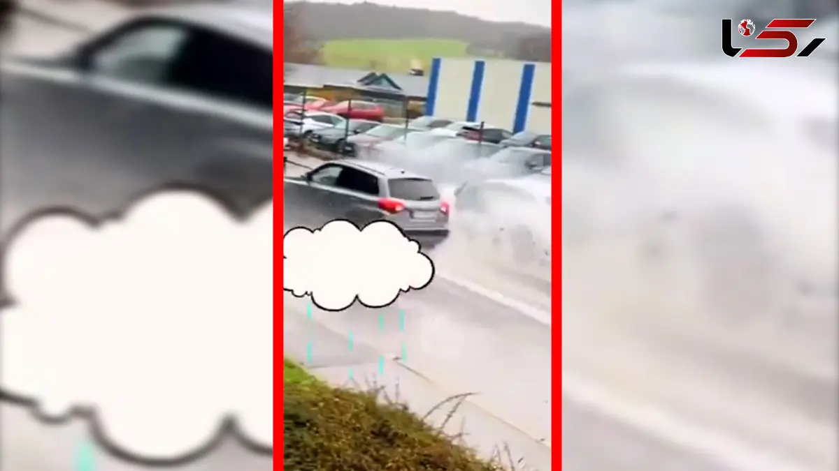 فیلم شوخی ناخوشایند راننده با مرد در جاده پرآب