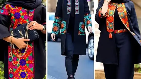 مدل های مد سال مانتوی مشکی با پارچه سنتی + عکس