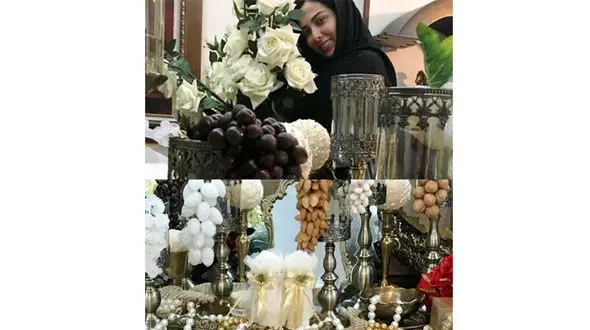 عکس لیلا اوتادی درحال چیدن سفره عقد خواهرش