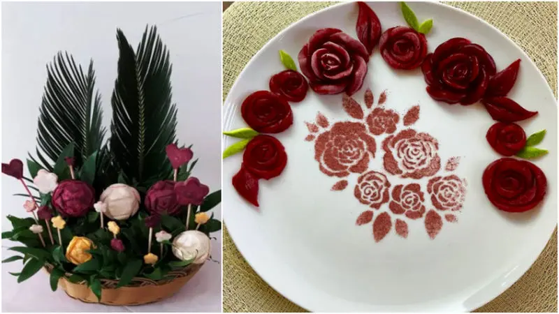 تزیین لبو به شکل گل رز برای شب یلدا 1404