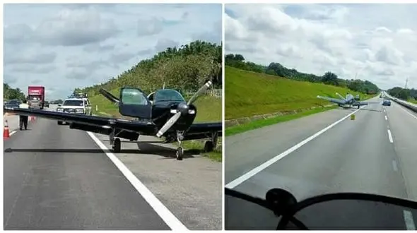 فرود اضطراری هواپیما در وسط اتوبان شلوغ ! + فیلم