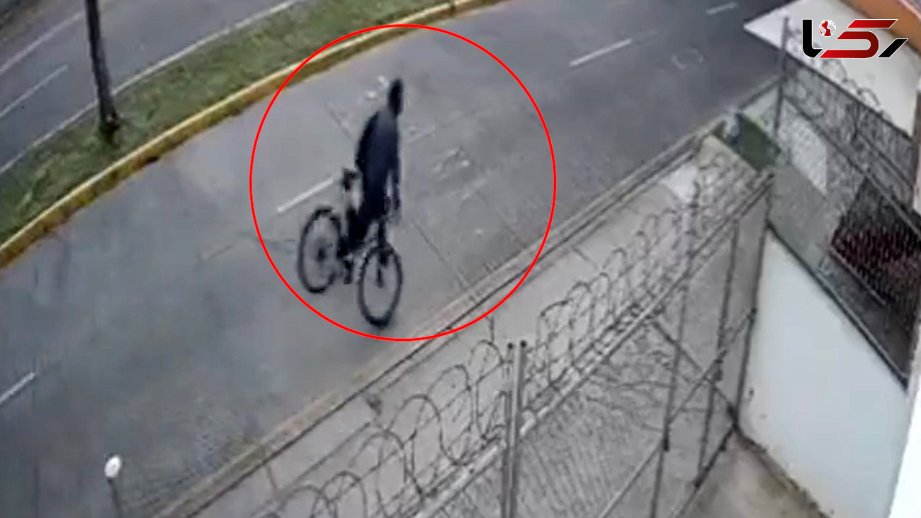 فیلم دردناک از دوچرخه سواری در خیابان خلوت / کابل تلفن او را به هوا پرت کرد