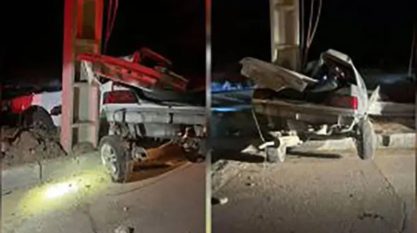 مرگ وحشتناک سه جوان پس از برخورد خودروشان با تیر چراغ برق / در لارستان رخ داد