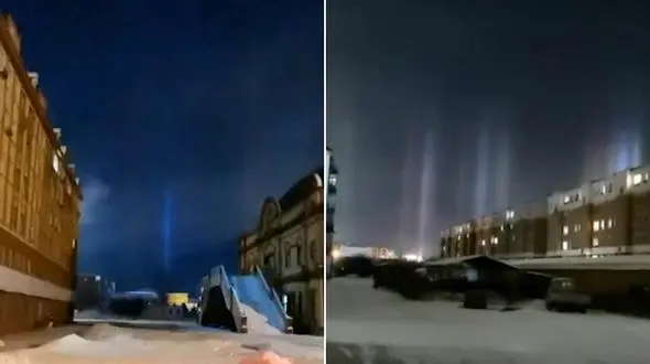 ستون های نوری شگفت انگیزی که در آسمان چین پدیدار شدند + فیلم 