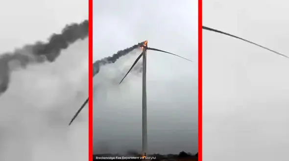 فیلم آتش گرفتن توربین بادی در تگزاس
