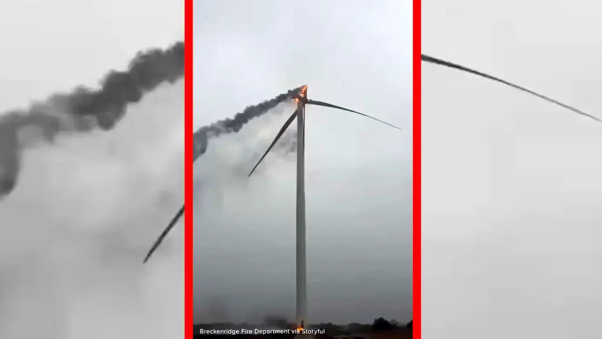 فیلم آتش گرفتن توربین بادی در تگزاس