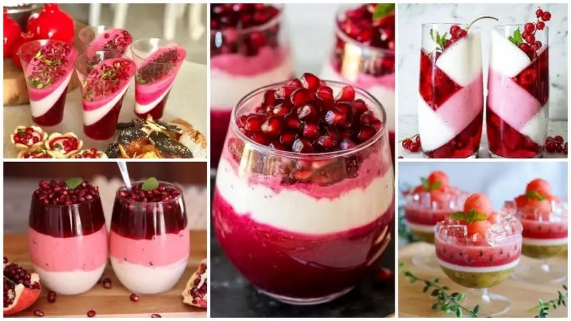 ژله‌های لیوانی مینیمال؛ ترکیب دانه‌ی انار و برگ نعنا