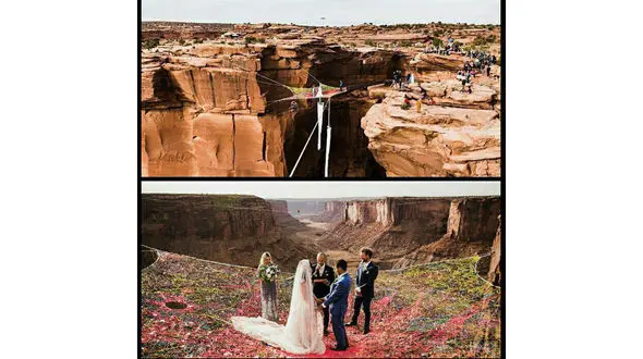 ازدواج در ارتفاع 120متری زمین! + عکس