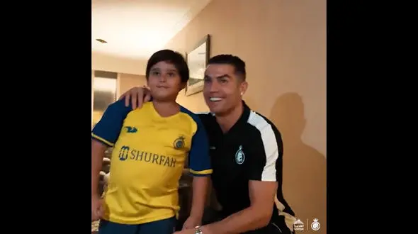 آدرین کوچولو به آرزویش رسید و رونالدو را در هتل اسپیناس پالاس در آغوش گرفت + فیلم