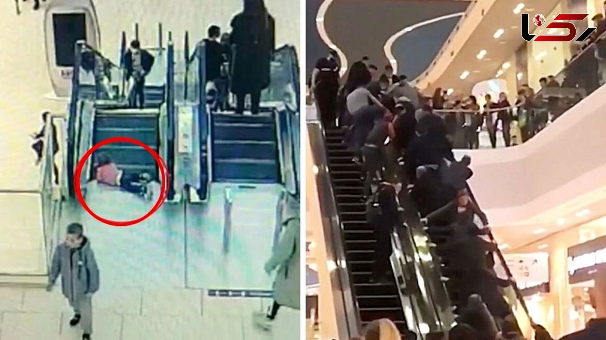 Terrified toddler's fingers trapped in escalator as dozens of shoppers rush to help her