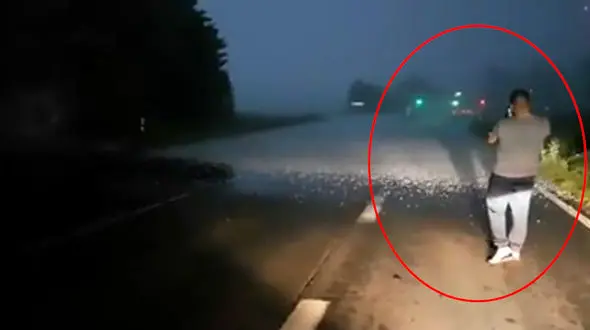 فیلم عجیب ترین توفان تگرگ را ببینید ! / جاده نصف خشک و نصف تگرگی شد !