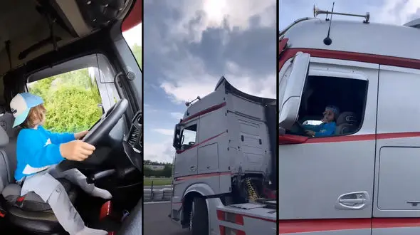 مهارت فوق العاده یک کودک در رانندگی با تریلی+ فیلم