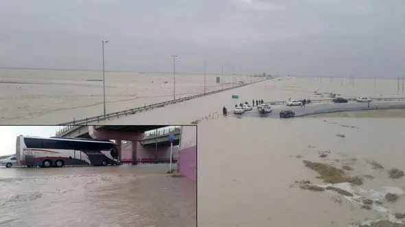 مردم برازجان در این شهر حبس شدند / 8 شهرستان بوشهر درگیر سیل هستند+فیلم و تصاویر