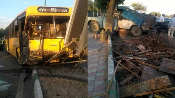 عکس تصادف خونین اتوبوس واحد با جدول در تبریز