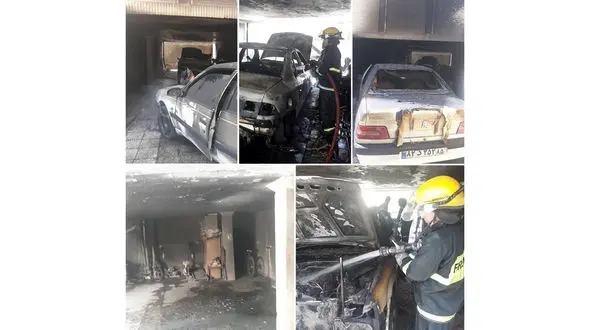 جزغاله شدن 2 خودرو در پارکینگ یک ساختمان + عکس / زاهدان