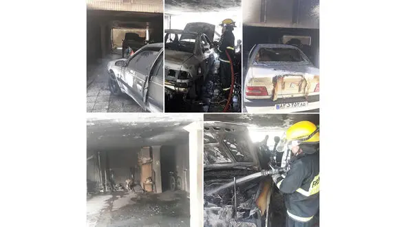 جزغاله شدن 2 خودرو در پارکینگ یک ساختمان + عکس / زاهدان