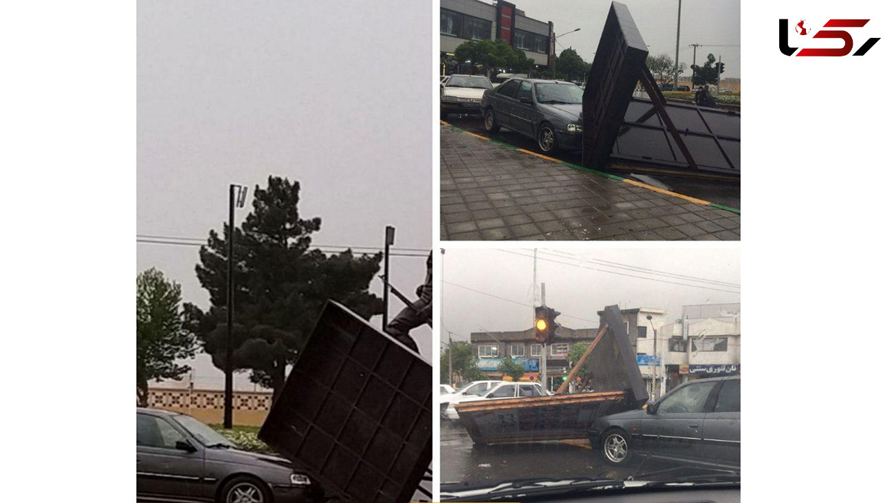 عکسی وحشت آور از سقوط یک تابلو تبلیعاتی روی پژو پرشیا در مشهد