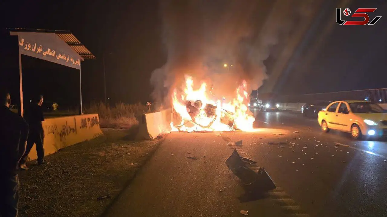 حادثه دلخراش رانندگی در حوالی شهرک واوان / راننده زنده زنده در آتش سوخت + تصاویر