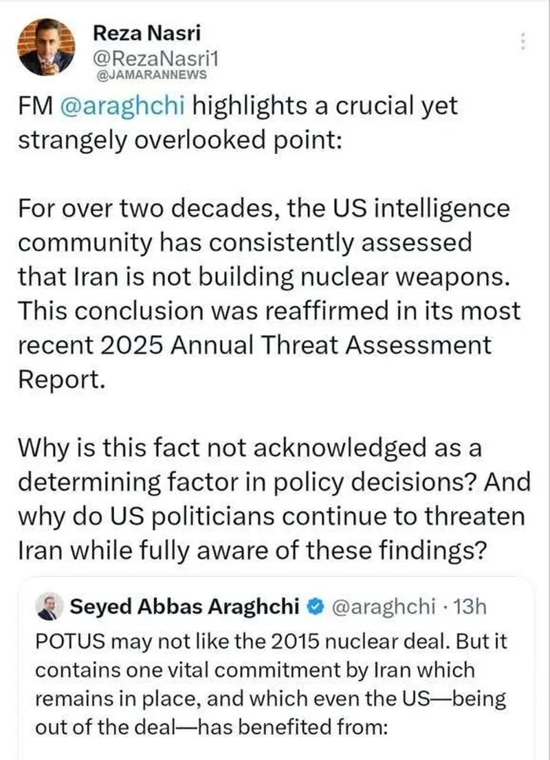نصری: چرا سیاستمداران آمریکایی، همچنان ایران را تهدید می‌کنند؟