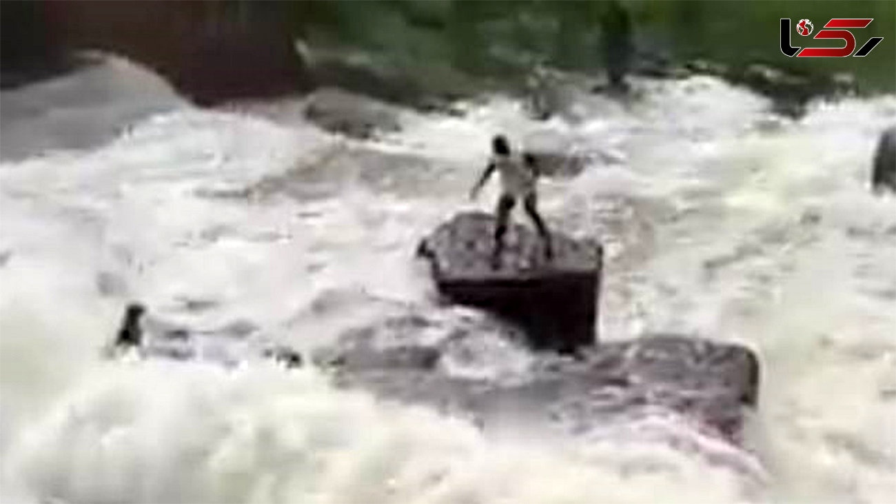 فداکاری مرد 65 ساله در رودخانه خروشان / سگ گرفتار نجات یافت + عکس و فیلم