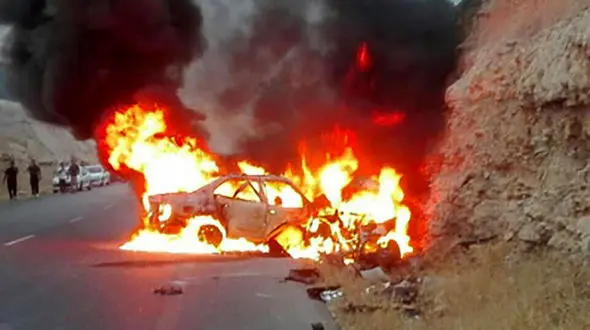 فیلم زنده زنده سوختن 5 نفر در تصادف پژو 206 و سمند در ایلام