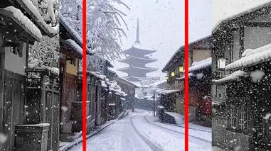 فیلم سپیدپوش شدن شهر کیوتو پس از بارش برف