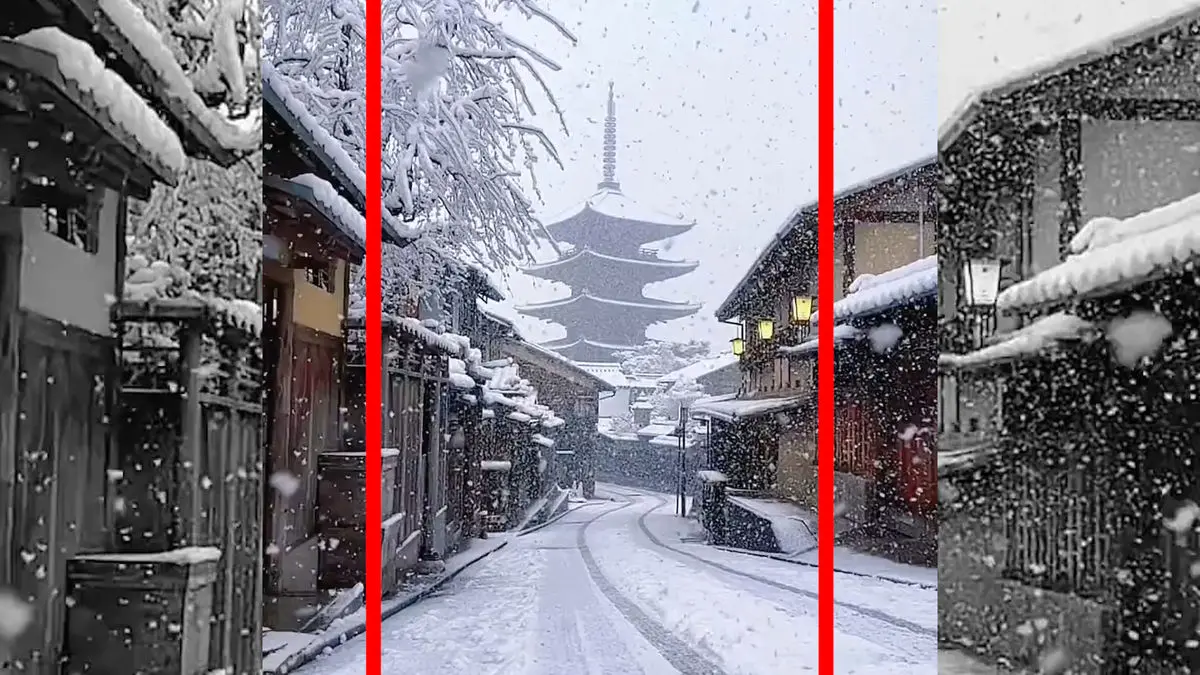 فیلم سپیدپوش شدن شهر کیوتو پس از بارش برف