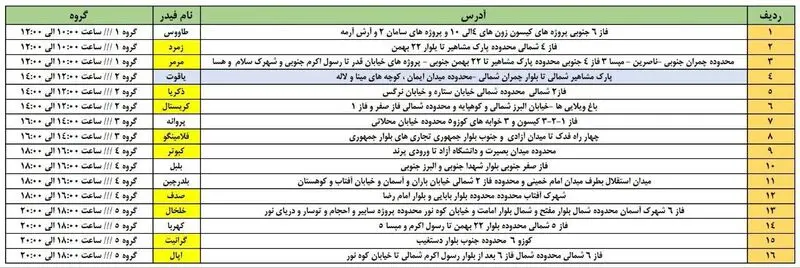  برنامه خاموشی روز شنبه دهم شهریور ماه در پرند