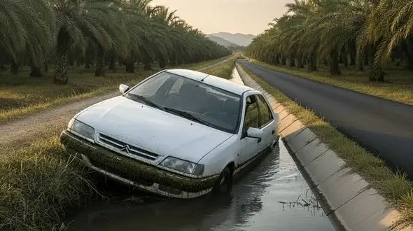 تصادف وحشتناک جاده بنار آزادگان آبپخش / زن 20 ساله در کانال آب جان باخت!