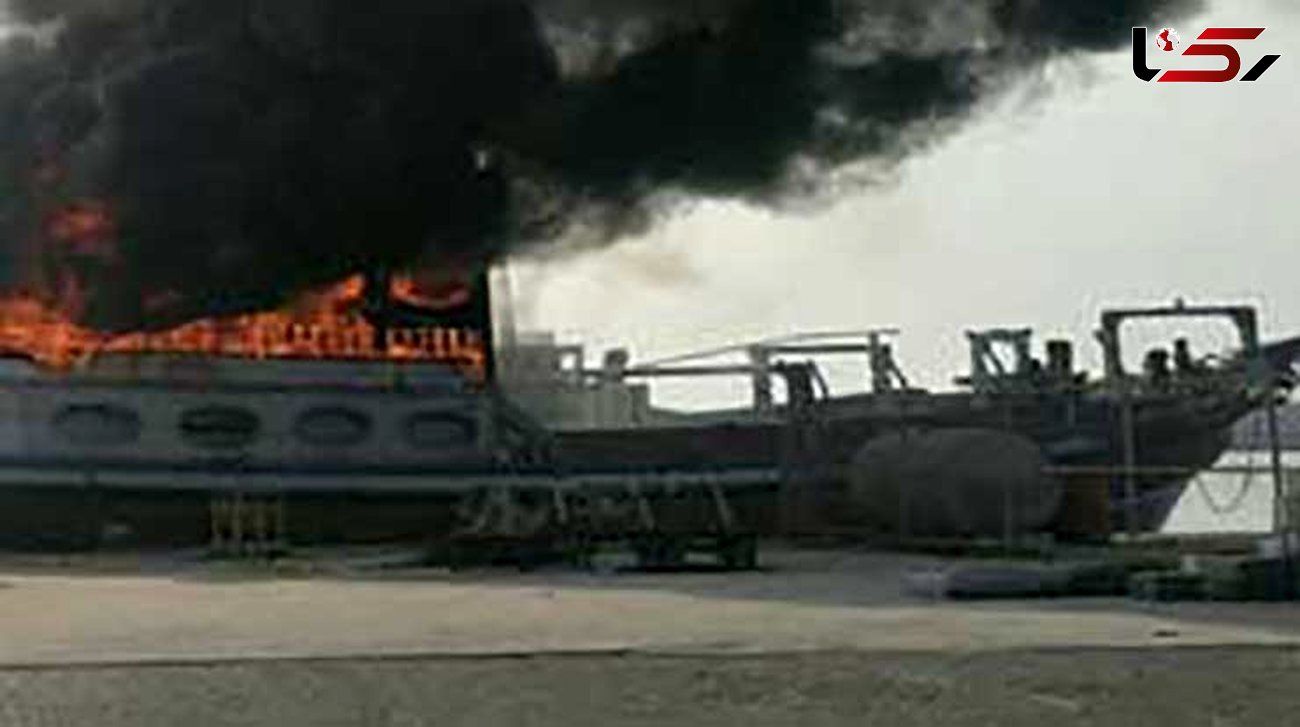 آتش سوزی لنج باری در اسکله بهمن قشم 