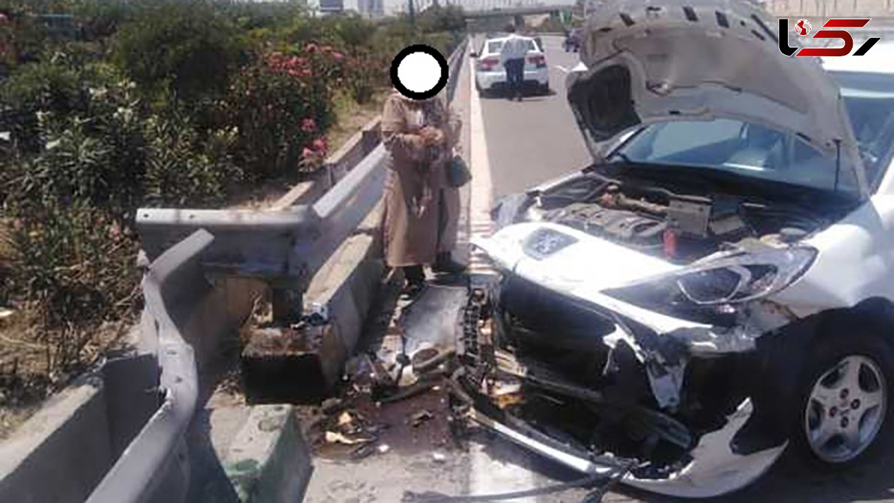 تصادف شدید سواری پژو 206  با گاردریل های بزرگراه یاسینی + عکس