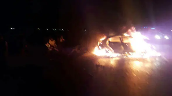 زنده زنده سوختن 2 مرد و یک زن و بچه در تصادف هولناک جاده آبادان + فیلم و عکس 16+