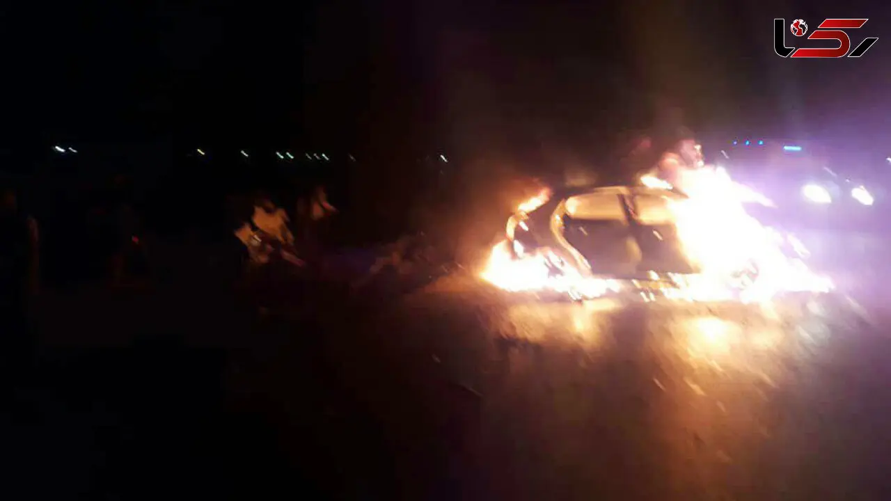 زنده زنده سوختن 2 مرد و یک زن و بچه در تصادف هولناک جاده آبادان + فیلم و عکس 16+