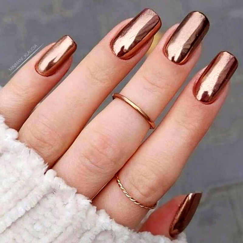 طراحی ناخن کروم آینه ای مسی