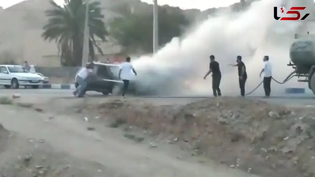 فیلم آتش گرفتن پراید هاچ بک در خنج 