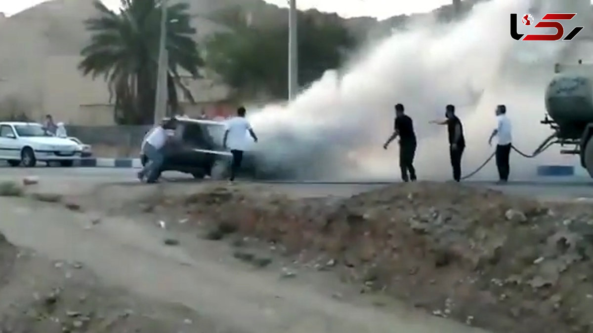 فیلم آتش گرفتن پراید هاچ بک در خنج 