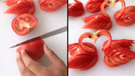 تزئین گوجه فرنگی به شکل قو + فیلم 