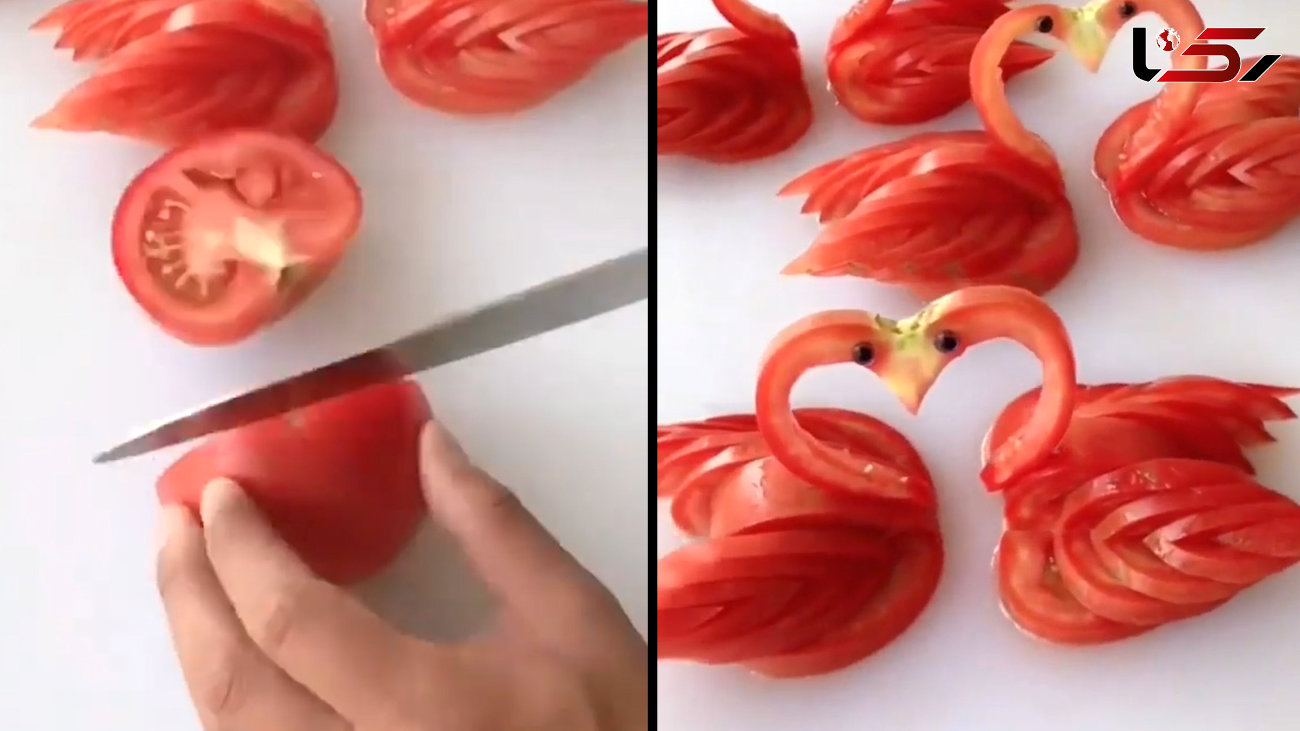 تزئین گوجه فرنگی به شکل قو + فیلم 